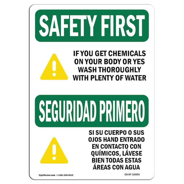 OSHA, 3.5" Height, 5" Width, 5" W, 3.5" H, Landscape, PK10, You Get Chemicals Body Eyes Bilingual